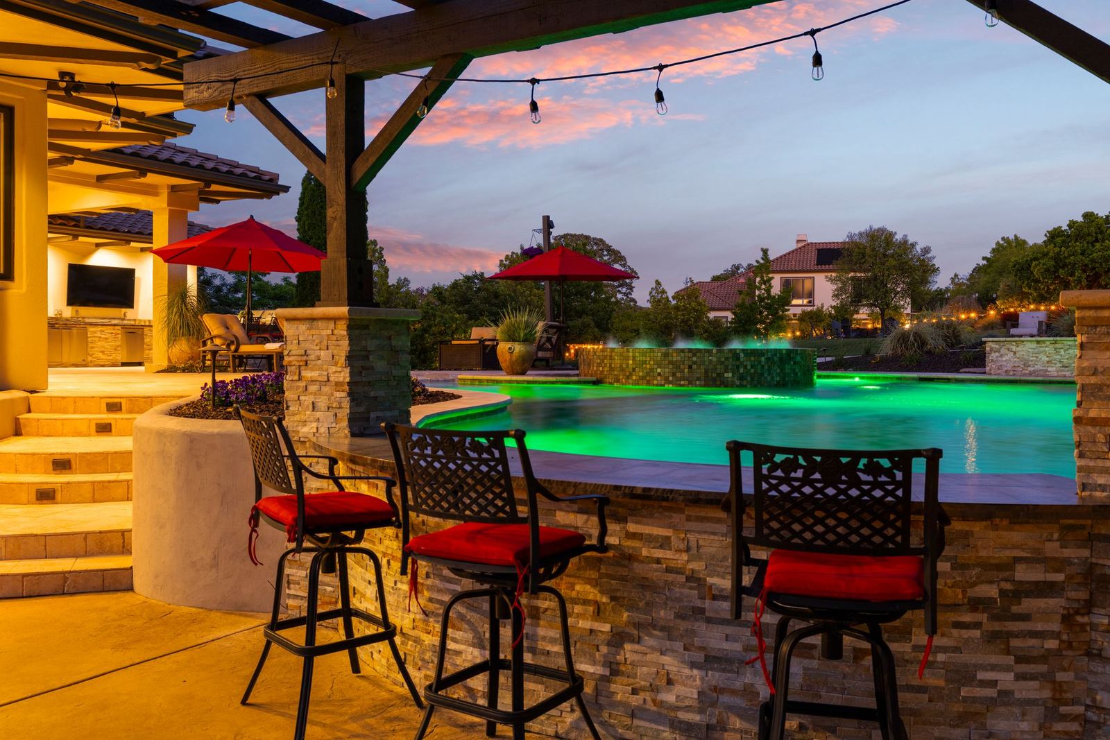 Poolside bar at twilight
