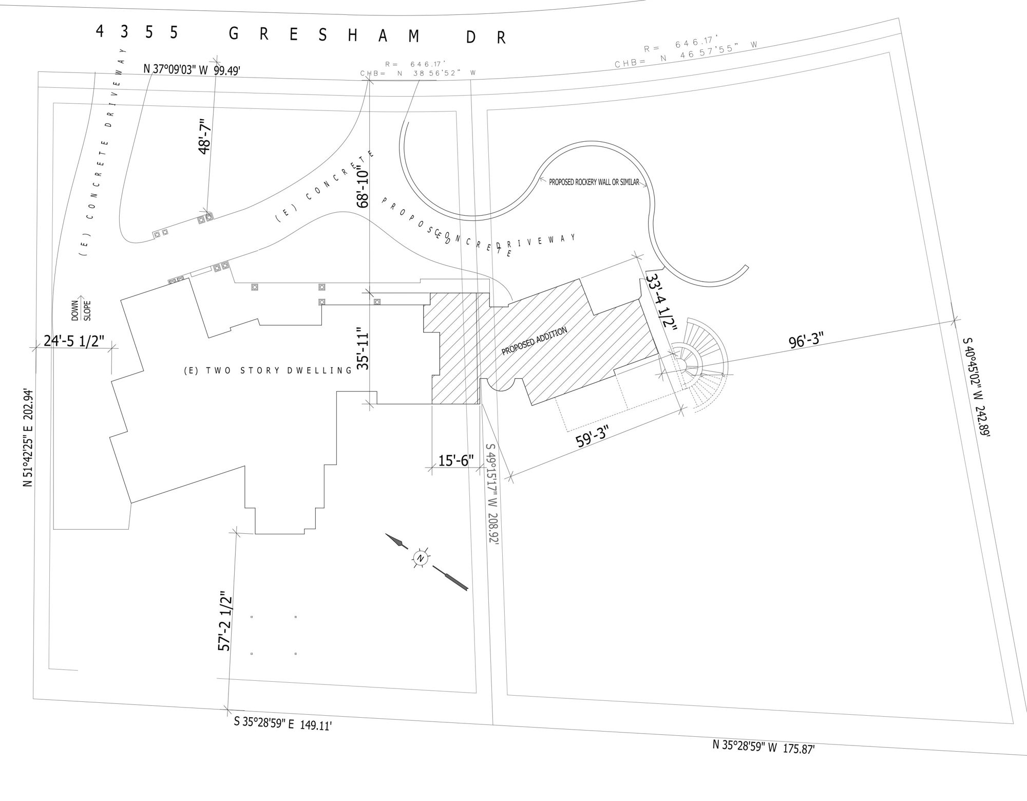 Site plan: both parcels, the existing home and the proposed addition